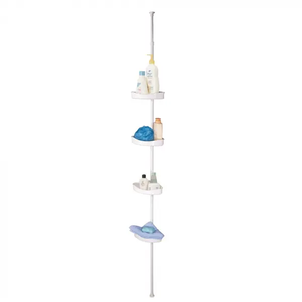 Etajera dus telescopica pentru colt,4 rafturi, Alb, 22.5x16x245 cm