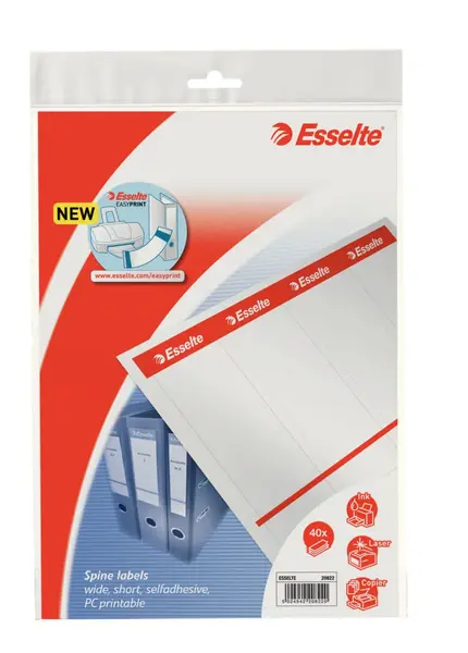 Etichete printabile autoadezive Esselte pentru biblioraft 75 mm 40 buc/set Etichete printabile autoadezive Esselte pentru biblioraft 75 mm 40 buc/set