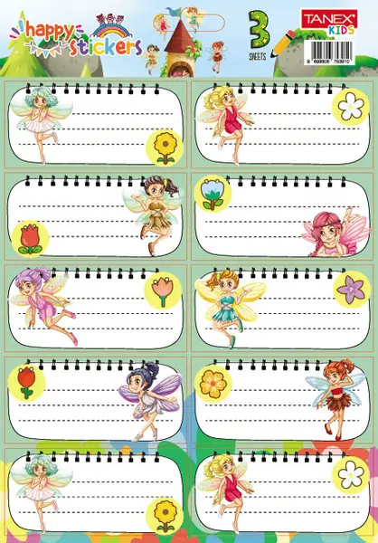 Etichete scolare autoadezive, 30buc/set, Tanex, Fairies