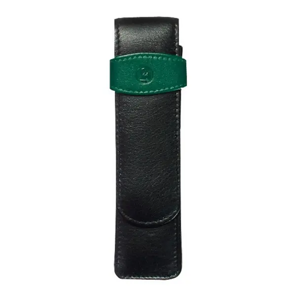 Etui din piele, pentru 2 instrumente de scris, negru-verde, TG22, Pelikan