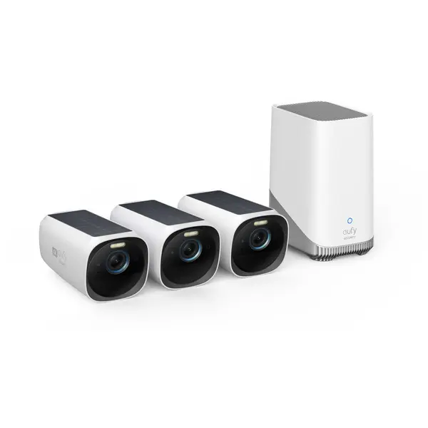 eufy Kit supraveghere video eufy eufyCam 3 S330, Homebase 3, 4K Ultra HD, Incarcare solara, BionicMind, Nightvision