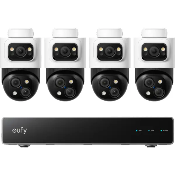 eufy Kit supraveghere video eufy PoE NVR S4 Max, Rezolutie 4K, AI, IP65, cu 4 camere PTZ Bullet cu 3 lentile