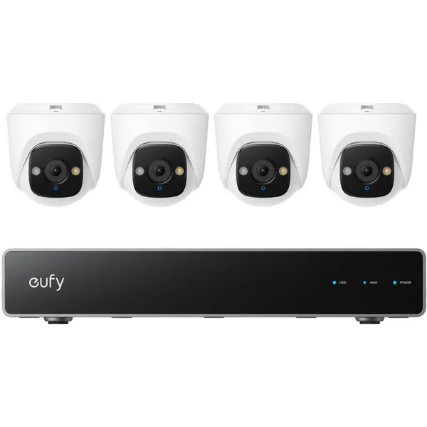 eufy Kit supraveghere video eufy Security NVR PoE E41, Rezolutie 4K, 5× Zoom, AI, Night Vision Color, 4 camere turret