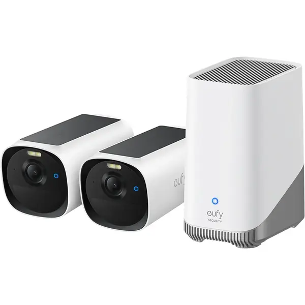 eufy Kit supraveghere video eufyCam E40, 2K HD, Incarcare solara, MaxColour Vision, Homebase 3 + 2 camere video