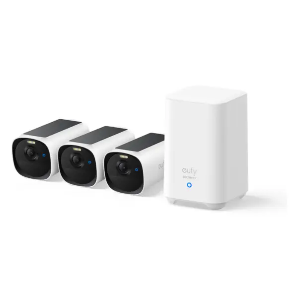 eufy Kit supraveghere video eufyCam E40, 2K HD, Incarcare solara, MaxColour Vision, Homebase 2 + 3 camere video