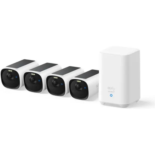 eufy Kit supraveghere video eufyCam E40, 2K HD, Incarcare solara, MaxColour Vision, Homebase 2 + 4 camere video