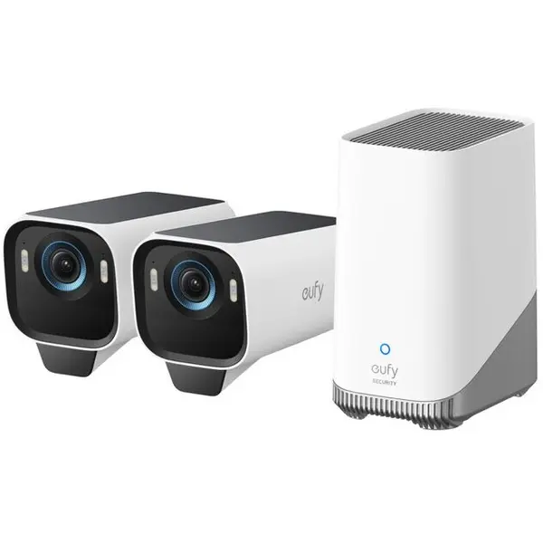 eufy Sistem supraveghere video wireless eufyCam S3 Pro, 4K, BionicMind™, MaxColor Vision, Panou Solar integrat, Homebase 3 + 2 camere video eufyCam S3