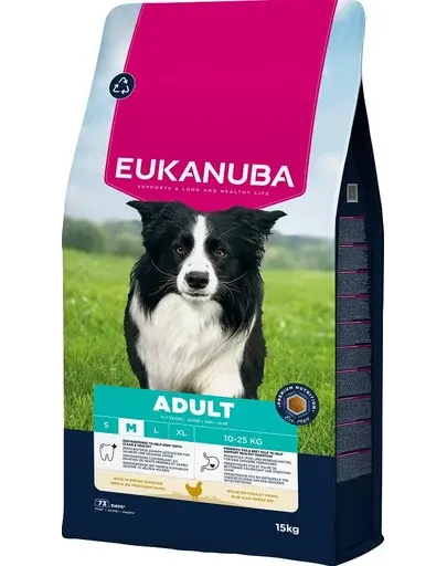 EUKANUBA Adult Medium Breeds Chicken 15 kg hrană câini rase medii bogată în pui proaspăt