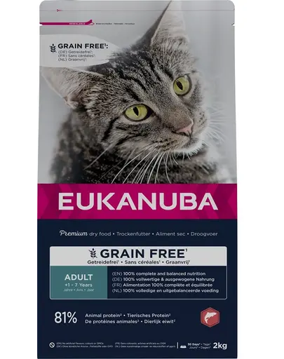 EUKANUBA Grain Free Adult 2 kg, Hrana uscata pisica adulta, cu somon