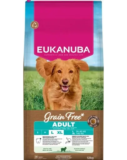 EUKANUBA Grain Free Adult Large Lamb Hrană fără cereale pentru câini de talie mare cu carne de miel 12 kg