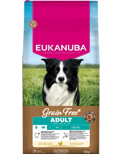 EUKANUBA Grain Free Adult Small & Medium Chicken Hrană fără cereale pentru câini adulți de talie mică și medie cu carne de pui 12 kg
