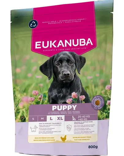 EUKANUBA Puppy Large Breeds Chicken 800 g hrană pentru căței rase mari bogată în pui proaspăt