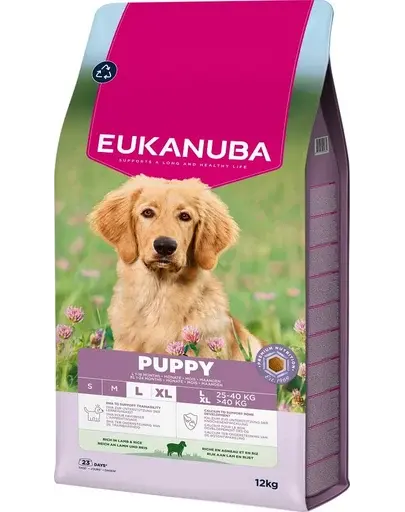 EUKANUBA Puppy Large Breeds Lamb Rice 12 kg hrană căței rase mari bogată în carne de miel și orez