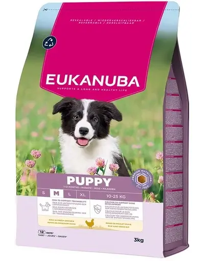 EUKANUBA Puppy Medium Breeds Chicken 3 kg hrană căței rase medii cu pui proaspăt