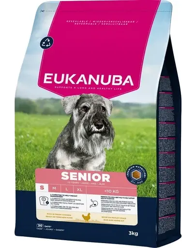 EUKANUBA Senior Small Breeds Chicken 3 kg hrană câini senior rase mici, bogată în pui proaspăt