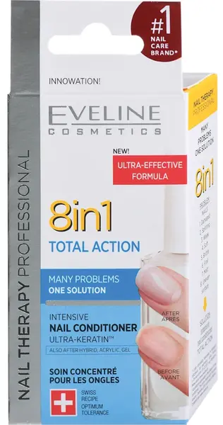 Eveline Nail Therapy Balsam de unghii 8 în 1 Total Action, 12 ml