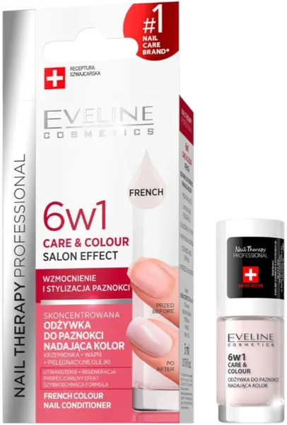 Eveline Nail Therapy Îngrijire și culoare 6 în 1, Stil francez, 5 ml