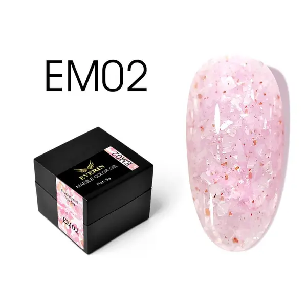 Everin Marble Color Gel EM02 – Gel color cu efect marmorat roz pastel și reflexii perlate (5g)