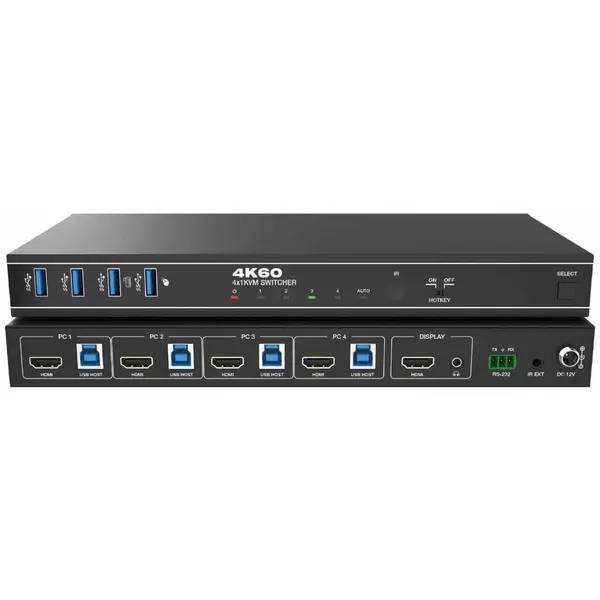 EVOCONNECT Switcher KVM 4x1, HDMI 4K@60, 18Gbps, HDCP2.3, HDR/HDR10/HDR10+/Dolby Vision, cu RS232 si telecomanda