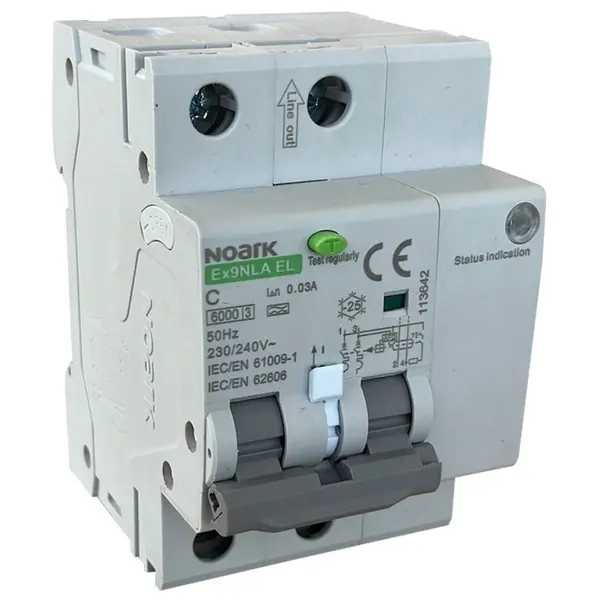 Ex9NLA EL 2P C25 A 30mA RCBO cu detectie a arcului electric (AFDD), electronic, Noark 113641