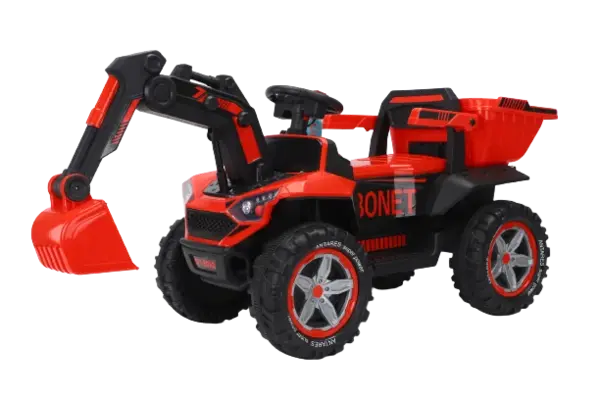 Excavator + bascula electrica Kinderauto Bonet 60W 12V, Telecomanda, culoare Rosie