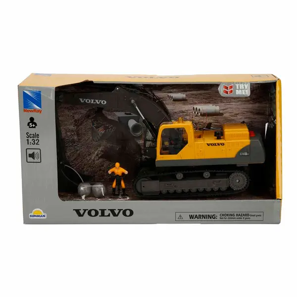 Excavator cu lumini, sunete si figurina, New Ray, Volvo, 1:32