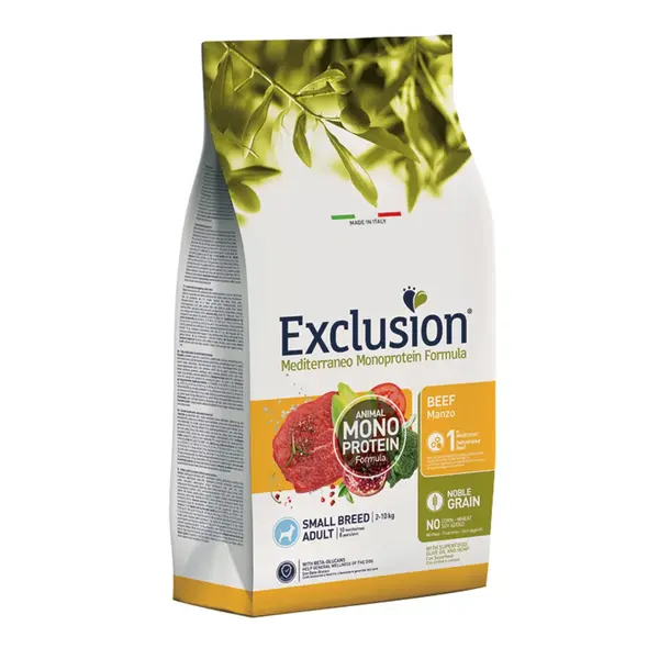 EXCLUSION Mediterraneo Monoprotein Formula Small Breed, XS-S, Vită, hrană uscată monoproteică câini, 2kg