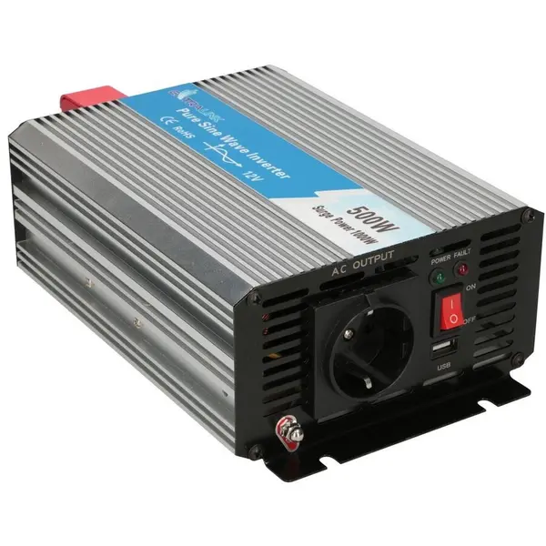 EXTRALINK Extralink CAR VOLTAGE CONVERTER 12V - 230V, 500W, PURE SINUS OPIP-500W adaptoare si invertoare de curent Auto Aluminiu, Negru, Argint