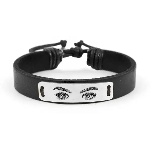 Eyes - Bratara personalizata cu fotografia ochilor cu piele si tablita din argint 925