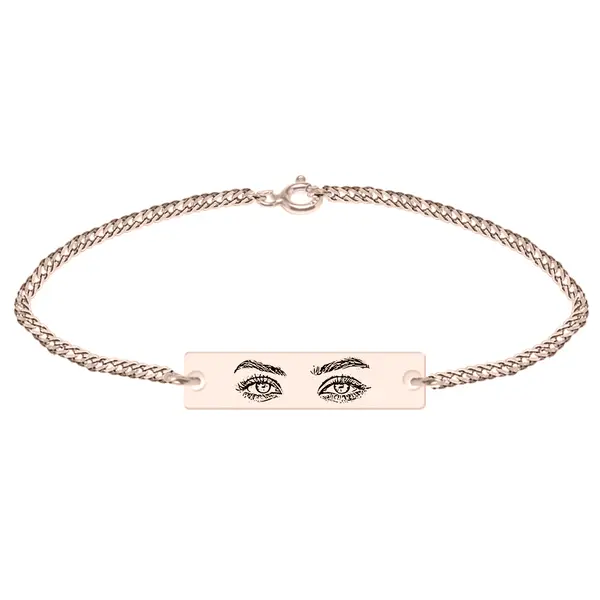 Eyes - Bratara personalizata cu fotografia ochilor si tablita din argint 925 placat cu aur roz - Lant Curb 3mm