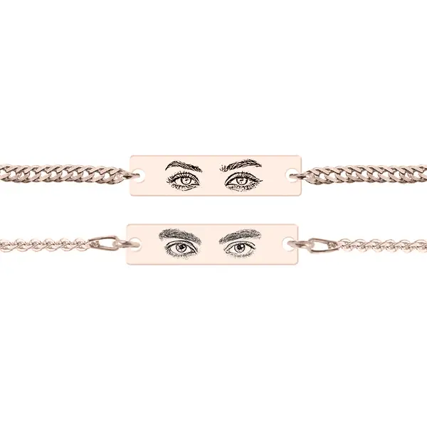Eyes - Set bratati personalizate cu fotografia ochilor si tablita din argint 925 placat cu aur roz - Lant Anchor&Curb