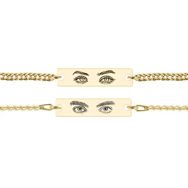 Eyes - Set bratati personalizate cu fotografia ochilor si tablita din argint 925 placat cu aur galben 24K - Lant Anchor&Curb