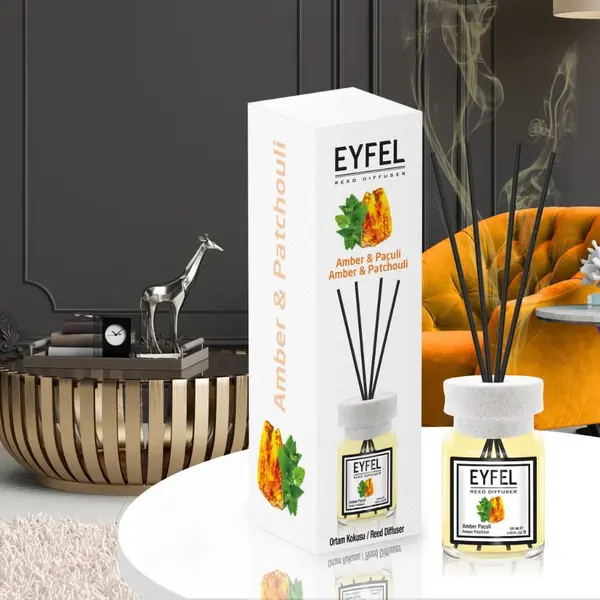 Eyfel Odorizant de camera, cu betisoare, 120 ml, Amber Pachouli