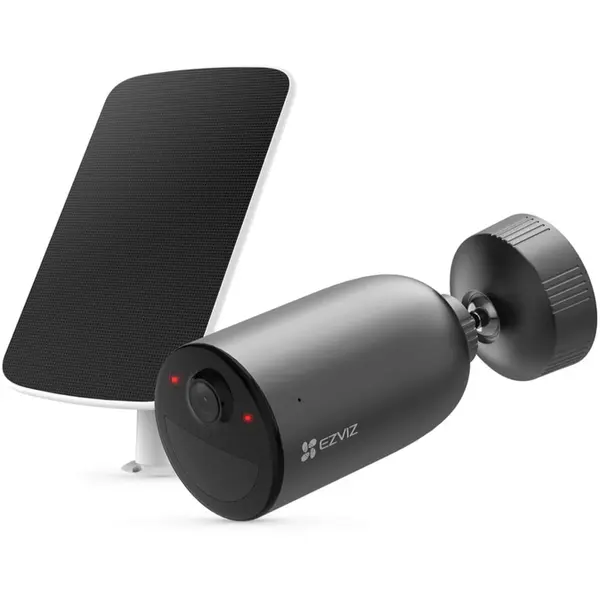 EZVIZ Camera de supraveghere exterior Ezviz EB3 cu panou solar F, Wi-Fi, baterie 5200 mAh, Smart IR 30 M,Type-C, Detectarea miscarii umane, Lumina stroboscopica, Alerte vocale personalizabile, card MicroSD de pana la 256 GB si stocare in Ezviz CloudPlay
