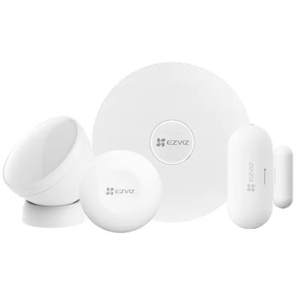 EZVIZ Kit Senzori Wireless EZVIZ CS-B1 Smart Home, Home Gateway A3, Senzor de miscare PIR, Senzor de deschidere/inchidere, Buton urgenta, ZigBee, Alb