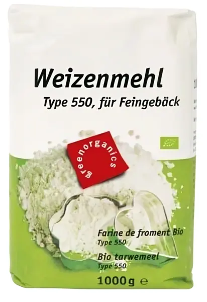 Făină de grâu organică, alb, tip 550, 1 kg, Green