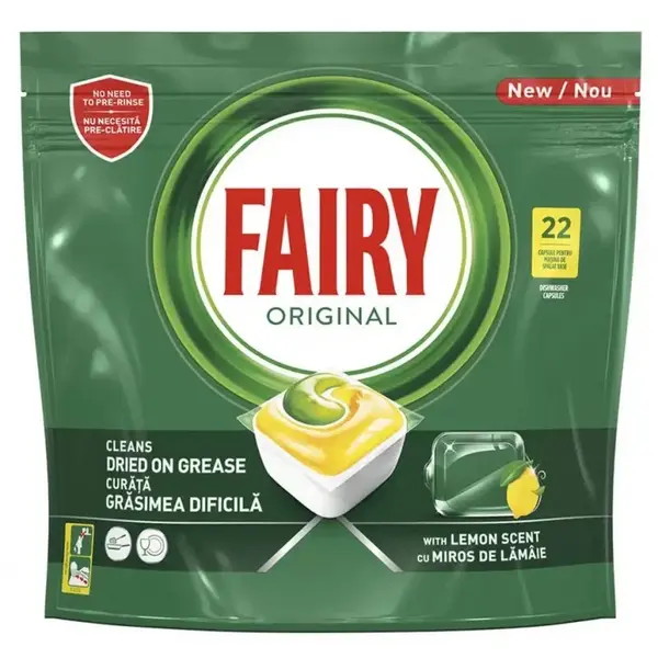Fairy Detergent pentru masina de spalat vase, 22 capsule, Original