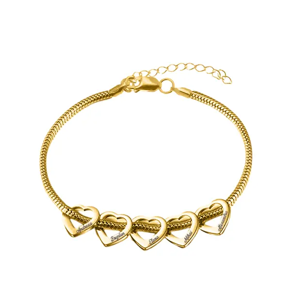 Family Love - Bratara personalizata cu inimioare gravate din argint 925 placat cu aur galben 24K
