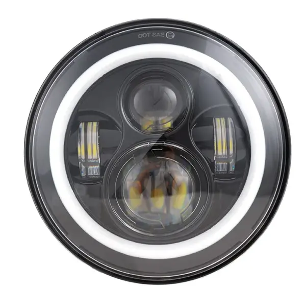 Far LED 7 inch Jeep H4 cu Angel Eyes Alb/Galben DRL + Semnalizare