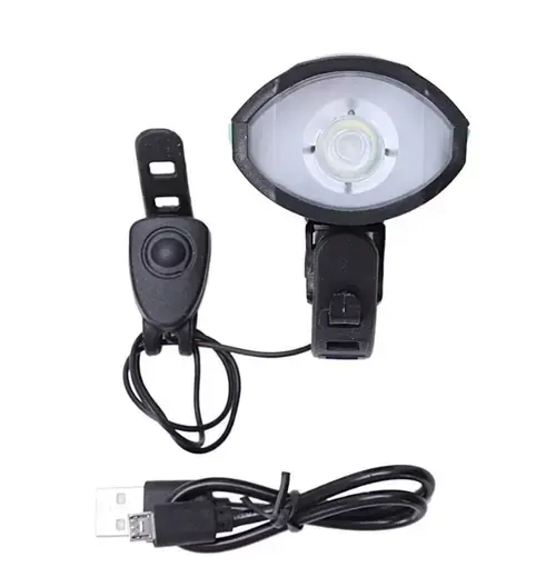 Far LED cu sonerie Esperanza EOT023, 100 lm, fixare ghidon, 3 moduri iluminare, rezistenta apa, pentru vehicule electrice (Negru)