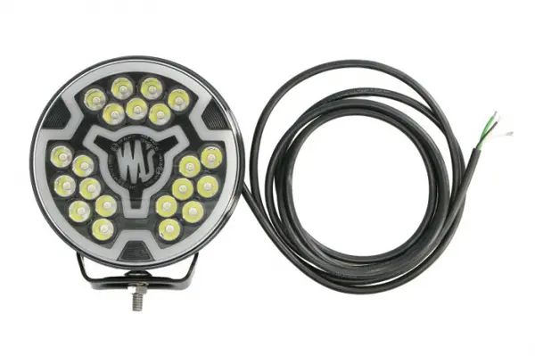 Far universal stanga dreapta (faza lunga, LED, 12 24V, inaltime 194mm, diametru 179mm, adancime: 78mm, transparent, aluminiu, negru, lumini pozitie, lungime cablu: 300mm)