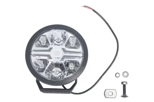 Far universal stanga dreapta (rotund, BLADE, LED, 12 24V, 22W, diametru 181mm, adancime: 96mm, transparent, aluminiu, negru, lumini pozitie, lungime cablu: 500mm)