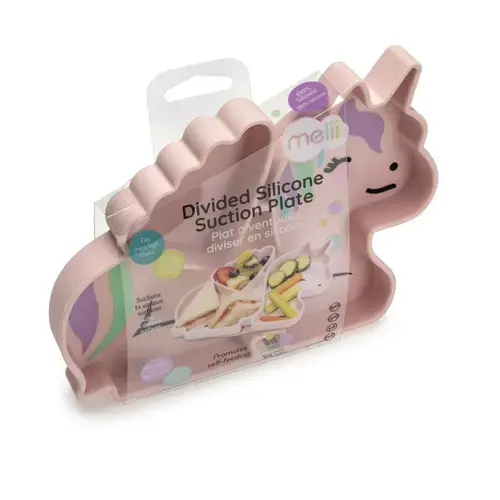 Farfurie compartimentata cu ventuza din silicon, 6+ luni, Melii Unicorn