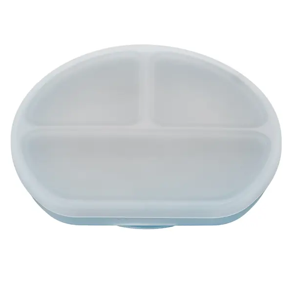 Farfurie compartimentata din silicon cu ventuza si capac Aqua Blue 6 luni+, 1 bucata, Appekids