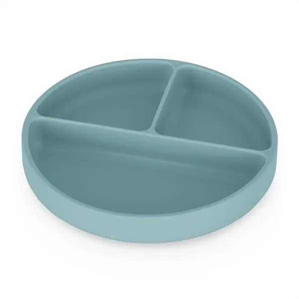 Farfurie compartimentata din silicon PetiteMars Frosted Sky Albastru TakeMatch, cu ventuza si 3 compartimente, fara BPA, 500 ml, 6 luni+