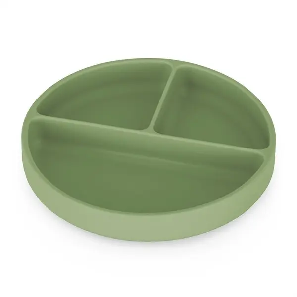 Farfurie compartimentata din silicon PetiteMars Sweet Pea Verde TakeMatch, cu ventuza si 3 compartimente, fara BPA, 500 ml, 6 luni+