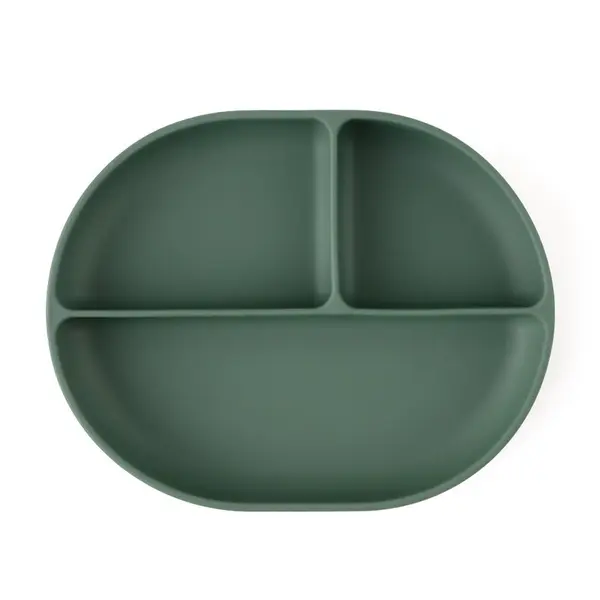 Farfurie compartimentata PetiteMars ovala cu ventuza si 3 compartimente TakeMatch verde