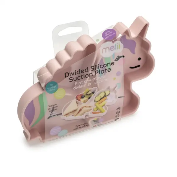 Farfurie cu 3 compartimente si ventuza din silicon,model unicorn
