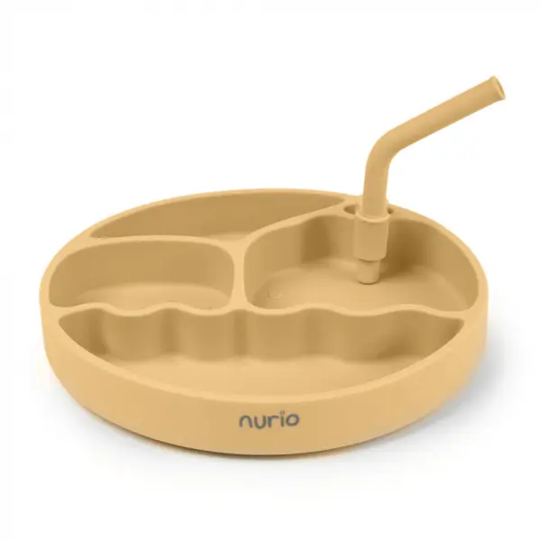 Farfurie din Silicon cu Pai pentru Copii - Galben - Nurio