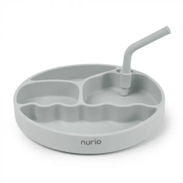 Farfurie din Silicon cu Pai pentru Copii - Gri - Nurio